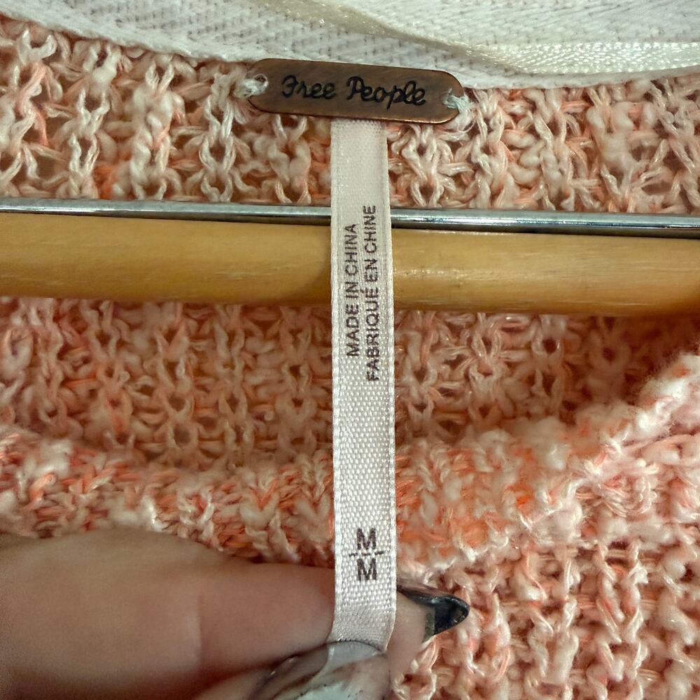 FREE PEOPLE | Electric City Coral Beachy Linen Cotton Round Neck Sweater Medium - Picture 5 of 6